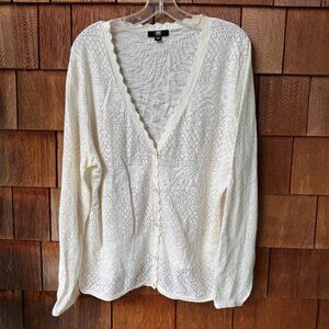 Frye Pointelle Cardigan in Cream Long Sleeve in Women's XXL